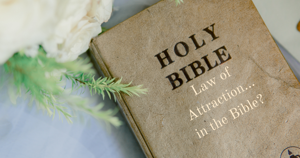 The purpose of the image is to visually represent a blog post or article that explores the concept of the Law of Attraction in relation to the teachings and principles found in the Bible. By featuring the Bible in a bright background with the words "Holy Bible" and "Law of Attraction...in the Bible?" the image aims to attract readers' attention and prompt curiosity about how the Law of Attraction may align with or be interpreted within biblical scripture.